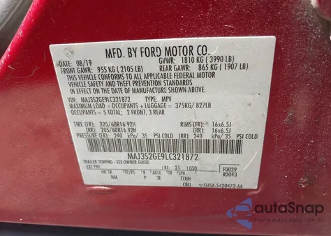 2020 Ford Ecosport Se z USA, uszkodzony, nr VIN MAJ3S2GE9LC321872